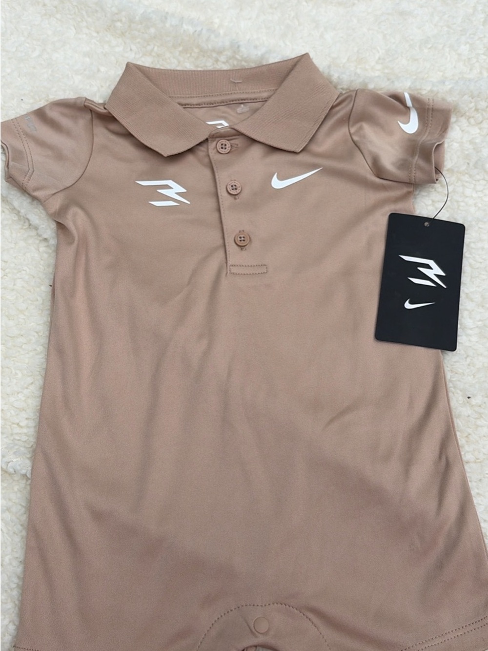 Nike Kids Polo Romper in Light Brown with White Swoosh